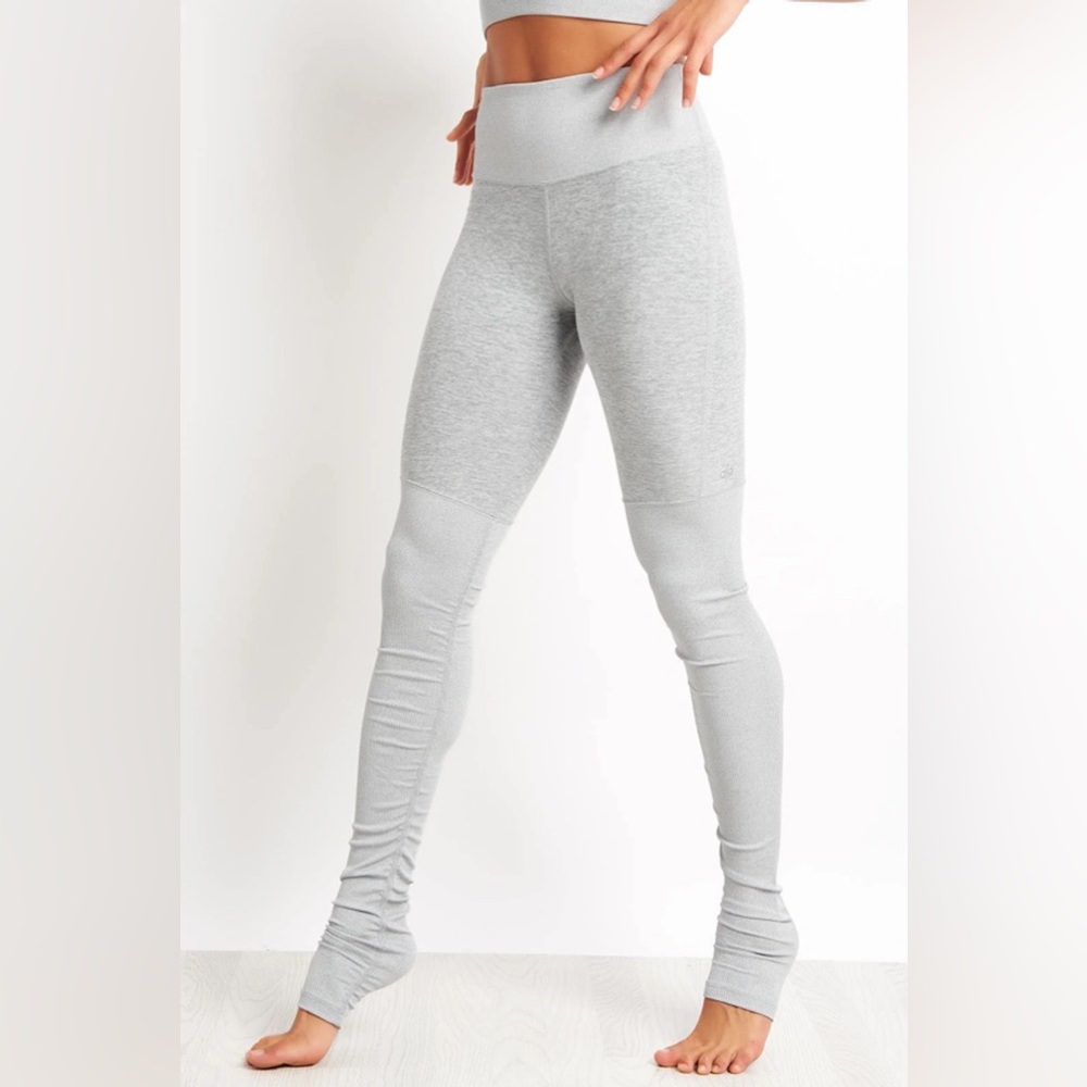 Alo Yoga High Waisted Alosoft Goddess Legging- Zinc Heather In Grey Size Medium